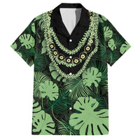 Green Hawaii Kukui Nut Lei Family Matching Long Sleeve Bodycon Dress and Hawaiian Shirt Hawaiian Pattern Monstera Tropical Vibes - Polynesian Pride