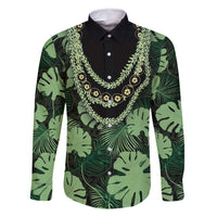 Green Hawaii Kukui Nut Lei Family Matching Long Sleeve Bodycon Dress and Hawaiian Shirt Hawaiian Pattern Monstera Tropical Vibes LT14 Dad's Shirt - Long Sleeve Green - Polynesian Pride