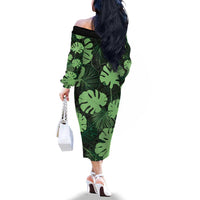 Green Hawaii Kukui Nut Lei Family Matching Off The Shoulder Long Sleeve Dress and Hawaiian Shirt Hawaiian Pattern Monstera Tropical Vibes LT14 - Polynesian Pride