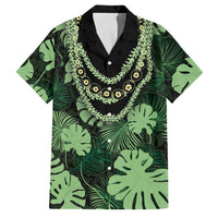 Green Hawaii Kukui Nut Lei Family Matching Off Shoulder Maxi Dress and Hawaiian Shirt Hawaiian Pattern Monstera Tropical Vibes LT14 Dad's Shirt - Short Sleeve Green - Polynesian Pride