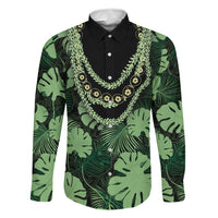 Green Hawaii Kukui Nut Lei Family Matching Off Shoulder Short Dress and Hawaiian Shirt Hawaiian Pattern Monstera Tropical Vibes LT14 Dad's Shirt - Long Sleeve Green - Polynesian Pride
