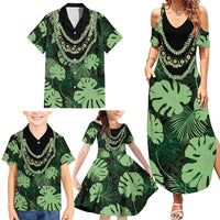Green Hawaii Kukui Nut Lei Family Matching Summer Maxi Dress and Hawaiian Shirt Hawaiian Pattern Monstera Tropical Vibes LT14 - Polynesian Pride