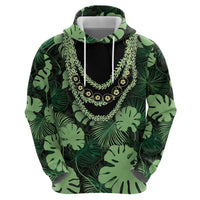 Green Hawaii Kukui Nut Lei Hoodie Hawaiian Pattern Monstera Tropical Vibes - Polynesian Pride