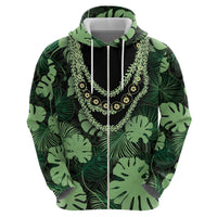 Green Hawaii Kukui Nut Lei Hoodie Hawaiian Pattern Monstera Tropical Vibes - Polynesian Pride