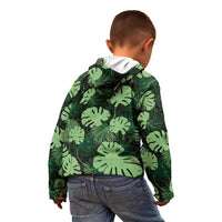 Green Hawaii Kukui Nut Lei Kid Hoodie Hawaiian Pattern Monstera Tropical Vibes - Polynesian Pride