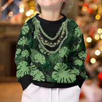 Green Hawaii Kukui Nut Lei Kid Ugly Christmas Sweater Hawaiian Pattern Monstera Tropical Vibes - Polynesian Pride