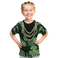Green Hawaii Kukui Nut Lei Kid T Shirt Hawaiian Pattern Monstera Tropical Vibes - Polynesian Pride