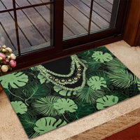 Green Hawaii Kukui Nut Lei Rubber Doormat Hawaiian Pattern Monstera Tropical Vibes - Polynesian Pride