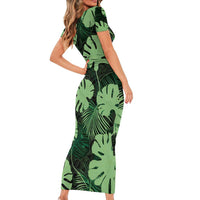 Green Hawaii Kukui Nut Lei Short Sleeve Bodycon Dress Hawaiian Pattern Monstera Tropical Vibes - Polynesian Pride