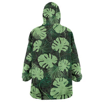 Green Hawaii Kukui Nut Lei Wearable Blanket Hoodie Hawaiian Pattern Monstera Tropical Vibes - Polynesian Pride