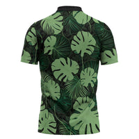 Green Hawaii Kukui Nut Lei Zipper Polo Shirt Hawaiian Pattern Monstera Tropical Vibes - Polynesian Pride