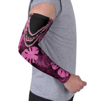 Pink Hawaii Kukui Nut Lei Arm Sleeves Hawaiian Pattern Monstera Tropical Vibes - Polynesian Pride