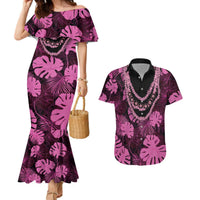 Pink Hawaii Kukui Nut Lei Couples Matching Mermaid Dress and Hawaiian Shirt Hawaiian Pattern Monstera Tropical Vibes - Polynesian Pride