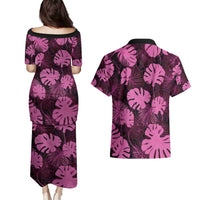 Pink Hawaii Kukui Nut Lei Couples Matching Puletasi and Hawaiian Shirt Hawaiian Pattern Monstera Tropical Vibes - Polynesian Pride