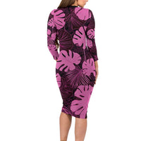 Pink Hawaii Kukui Nut Lei Family Matching Long Sleeve Bodycon Dress and Hawaiian Shirt Hawaiian Pattern Monstera Tropical Vibes LT14 - Polynesian Pride
