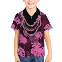 Pink Hawaii Kukui Nut Lei Family Matching Long Sleeve Bodycon Dress and Hawaiian Shirt Hawaiian Pattern Monstera Tropical Vibes LT14 Son's Shirt Pink - Polynesian Pride