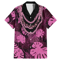 Pink Hawaii Kukui Nut Lei Family Matching Off The Shoulder Long Sleeve Dress and Hawaiian Shirt Hawaiian Pattern Monstera Tropical Vibes LT14 Dad's Shirt - Short Sleeve Pink - Polynesian Pride