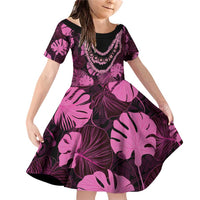 Pink Hawaii Kukui Nut Lei Family Matching Off Shoulder Short Dress and Hawaiian Shirt Hawaiian Pattern Monstera Tropical Vibes LT14 Daughter's Dress Pink - Polynesian Pride