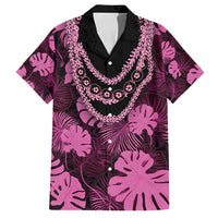 Pink Hawaii Kukui Nut Lei Family Matching Off Shoulder Short Dress and Hawaiian Shirt Hawaiian Pattern Monstera Tropical Vibes - Polynesian Pride