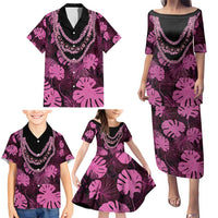 Pink Hawaii Kukui Nut Lei Family Matching Puletasi and Hawaiian Shirt Hawaiian Pattern Monstera Tropical Vibes - Polynesian Pride