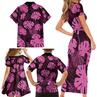 Pink Hawaii Kukui Nut Lei Family Matching Short Sleeve Bodycon Dress and Hawaiian Shirt Hawaiian Pattern Monstera Tropical Vibes LT14 - Polynesian Pride