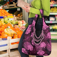 Pink Hawaii Kukui Nut Lei Grocery Bag Hawaiian Pattern Monstera Tropical Vibes - Polynesian Pride