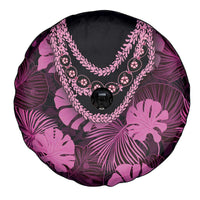 Pink Hawaii Kukui Nut Lei Spare Tire Cover Hawaiian Pattern Monstera Tropical Vibes - Polynesian Pride