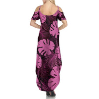 Pink Hawaii Kukui Nut Lei Summer Maxi Dress Hawaiian Pattern Monstera Tropical Vibes - Polynesian Pride