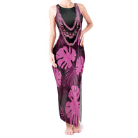 Pink Hawaii Kukui Nut Lei Tank Maxi Dress Hawaiian Pattern Monstera Tropical Vibes - Polynesian Pride