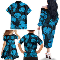 Blue Hawaii Kukui Nut Lei Family Matching Off The Shoulder Long Sleeve Dress and Hawaiian Shirt Hawaiian Pattern Monstera Tropical Vibes LT14 - Polynesian Pride