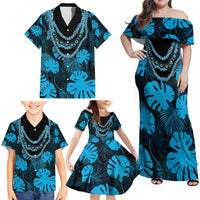 Blue Hawaii Kukui Nut Lei Family Matching Off Shoulder Maxi Dress and Hawaiian Shirt Hawaiian Pattern Monstera Tropical Vibes LT14 - Polynesian Pride