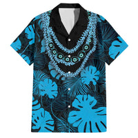 Blue Hawaii Kukui Nut Lei Family Matching Off Shoulder Short Dress and Hawaiian Shirt Hawaiian Pattern Monstera Tropical Vibes LT14 Dad's Shirt - Short Sleeve Blue - Polynesian Pride