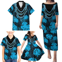 Blue Hawaii Kukui Nut Lei Family Matching Puletasi and Hawaiian Shirt Hawaiian Pattern Monstera Tropical Vibes - Polynesian Pride