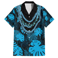 Blue Hawaii Kukui Nut Lei Family Matching Short Sleeve Bodycon Dress and Hawaiian Shirt Hawaiian Pattern Monstera Tropical Vibes LT14 Dad's Shirt - Short Sleeve Blue - Polynesian Pride