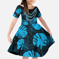 Blue Hawaii Kukui Nut Lei Family Matching Summer Maxi Dress and Hawaiian Shirt Hawaiian Pattern Monstera Tropical Vibes LT14 Daughter's Dress Blue - Polynesian Pride