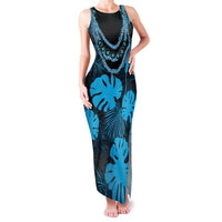 Blue Hawaii Kukui Nut Lei Family Matching Tank Maxi Dress and Hawaiian Shirt Hawaiian Pattern Monstera Tropical Vibes LT14 Mom's Dress Blue - Polynesian Pride