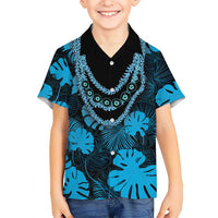 Blue Hawaii Kukui Nut Lei Kid Hawaiian Shirt Hawaiian Pattern Monstera Tropical Vibes - Polynesian Pride