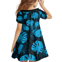 Blue Hawaii Kukui Nut Lei Kid Short Sleeve Dress Hawaiian Pattern Monstera Tropical Vibes - Polynesian Pride