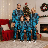 Blue Hawaii Kukui Nut Lei Christmas Pajama Set Hawaiian Pattern Monstera Tropical Vibes - Polynesian Pride