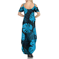 Blue Hawaii Kukui Nut Lei Summer Maxi Dress Hawaiian Pattern Monstera Tropical Vibes - Polynesian Pride