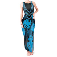 Blue Hawaii Kukui Nut Lei Tank Maxi Dress Hawaiian Pattern Monstera Tropical Vibes - Polynesian Pride