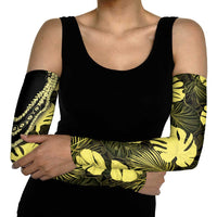 Yellow Hawaii Kukui Nut Lei Arm Sleeves Hawaiian Pattern Monstera Tropical Vibes - Polynesian Pride