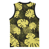 Yellow Hawaii Kukui Nut Lei Basketball Jersey Hawaiian Pattern Monstera Tropical Vibes - Polynesian Pride