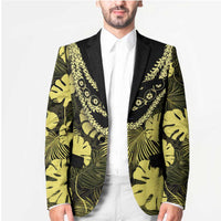 Yellow Hawaii Kukui Nut Lei Blazer Hawaiian Pattern Monstera Tropical Vibes - Polynesian Pride