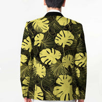 Yellow Hawaii Kukui Nut Lei Blazer Hawaiian Pattern Monstera Tropical Vibes - Polynesian Pride