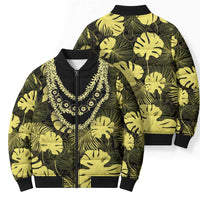 Yellow Hawaii Kukui Nut Lei Bomber Puffer Jacket Hawaiian Pattern Monstera Tropical Vibes - Polynesian Pride