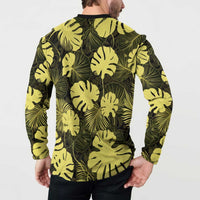 Yellow Hawaii Kukui Nut Lei Button Sweatshirt Hawaiian Pattern Monstera Tropical Vibes - Polynesian Pride