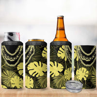 Yellow Hawaii Kukui Nut Lei 4 in 1 Can Cooler Tumbler Hawaiian Pattern Monstera Tropical Vibes - Polynesian Pride