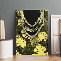 Yellow Hawaii Kukui Nut Lei Canvas Wall Art Hawaiian Pattern Monstera Tropical Vibes - Polynesian Pride