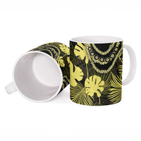 Yellow Hawaii Kukui Nut Lei Ceramic Mug Hawaiian Pattern Monstera Tropical Vibes - Polynesian Pride